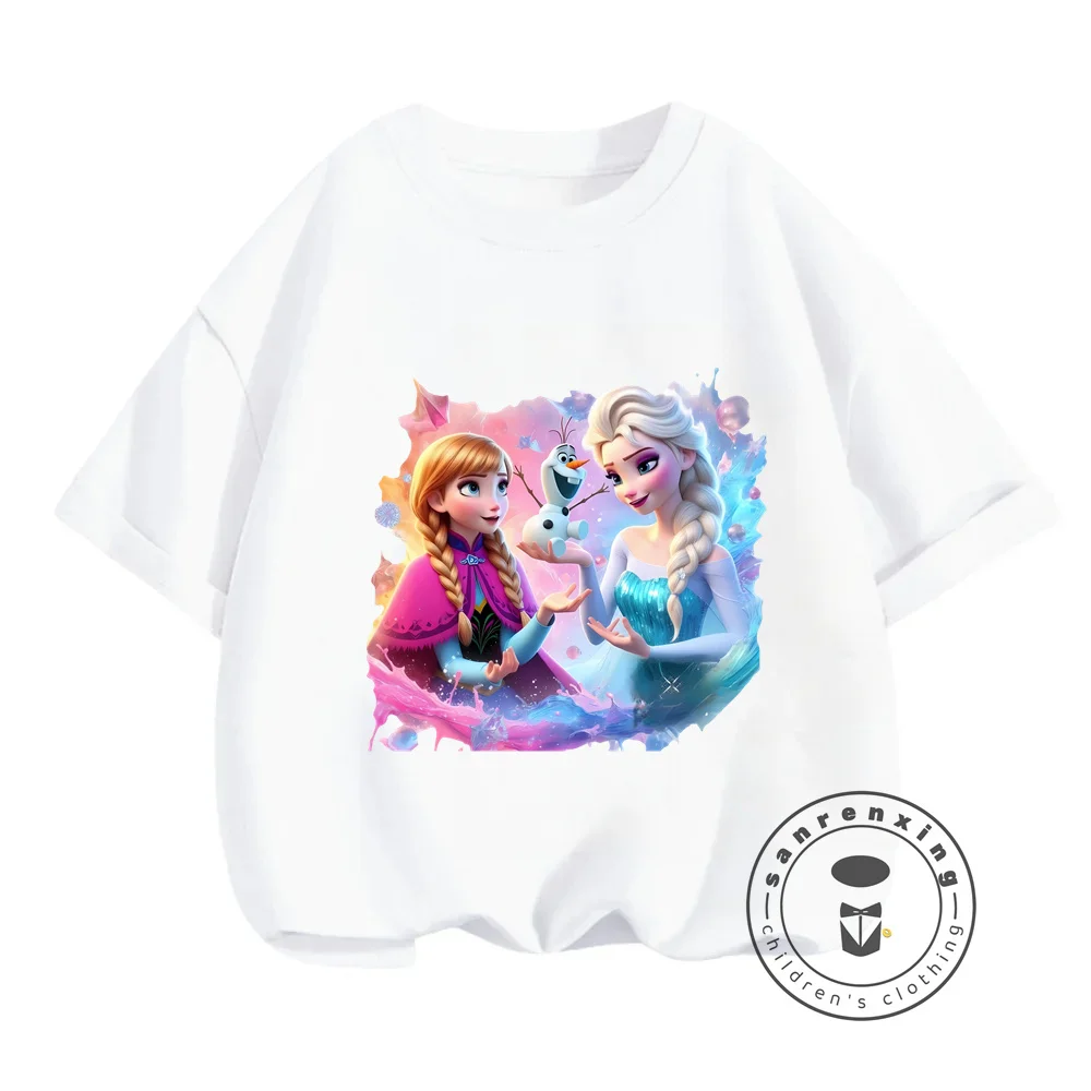 Disney Elsa Princess Summer T-Shirts for Girls Beautifully Designed Kawaii O-Neck Upper Garments for a Cool Fashionable Look