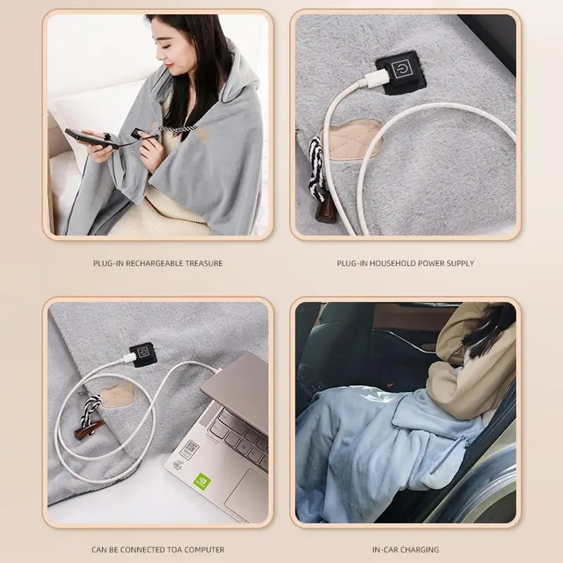 Heated Shawl For Women Wearable Heated Blanket Soft & Warm Fleece Portable Scarf Neck Shoulder Blanket For Bedroom Office Couch