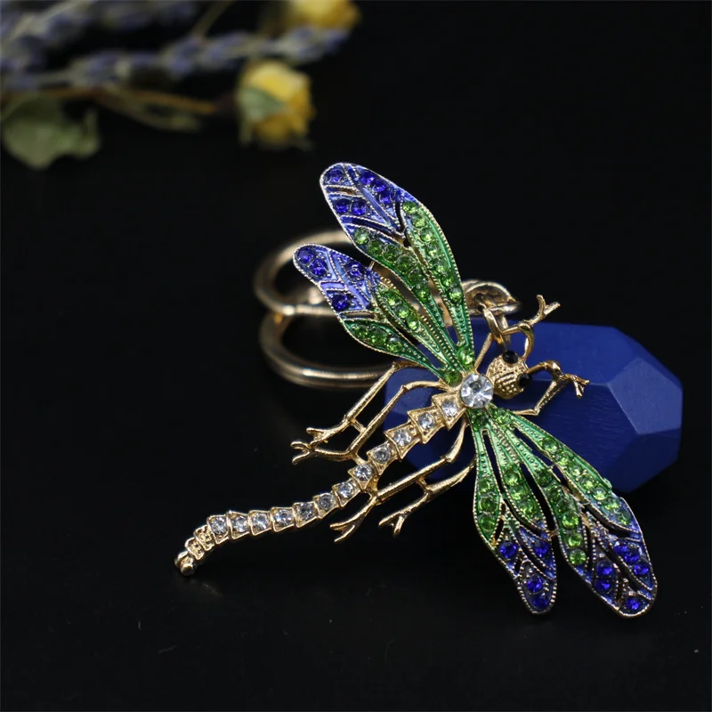 Dragonfly Insect Keychain Rhinestone Crystal Keyring Car Key Chain Women DIY Key Holder Ring Jewelry Gifts Accessory Wholesale