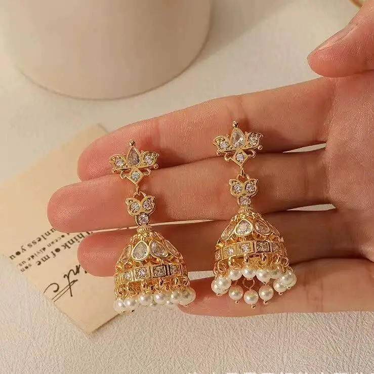 Indian Exaggerated Birdcage Earrings Fashion Annual Meeting Luxurious Lantern Zircon Tassel Wind Chime Bell Earrings Banquet - view 4
