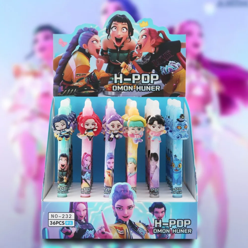 أقلام كاواي اللطيفة القابلة للمسح - أقلام جل احتكاك من الراتنج لشخصية الرسوم المتحركة، لوازم مدرسية عصرية بالحبر الأزرق للفتيات ومحبي الأطفال