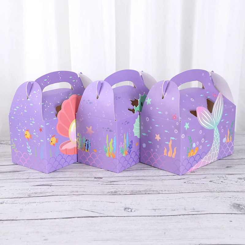6Pcs Meerjungfrau Schwanz Papier Geschenk Box Süßigkeiten Cookie Snack Verpackung Boxen Kinder Kleine Meerjungfrau Thema Geburtstag Party Dekoration Lieferungen – Detail 3