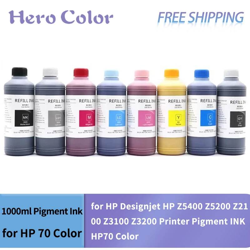 

1000ml Pigment Ink for HP 70 Refillable Ink for HP Designjet HP Z5400 Z5200 Z2100 Z3100 Z3200 Printer Pigment INK hp70 Color