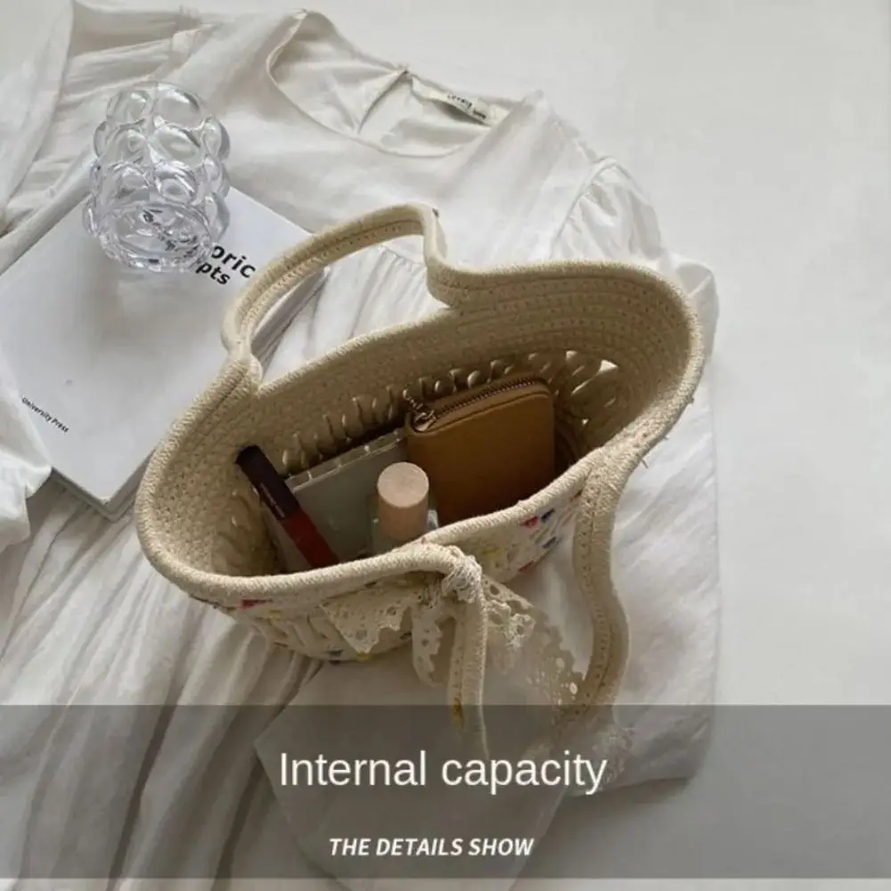 Bolso de paja tejido a mano de algodón, bolso de playa hecho a mano para vacaciones, bolso ligero tejido a mano de estilo coreano para teléfono móvil