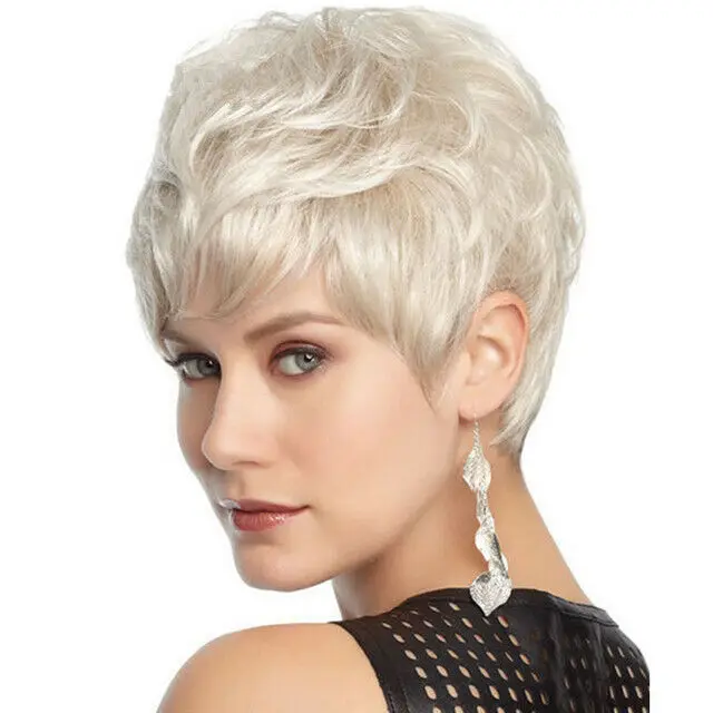 Women  Short Straight Light Grey Classic Synthetic Hair Wigs