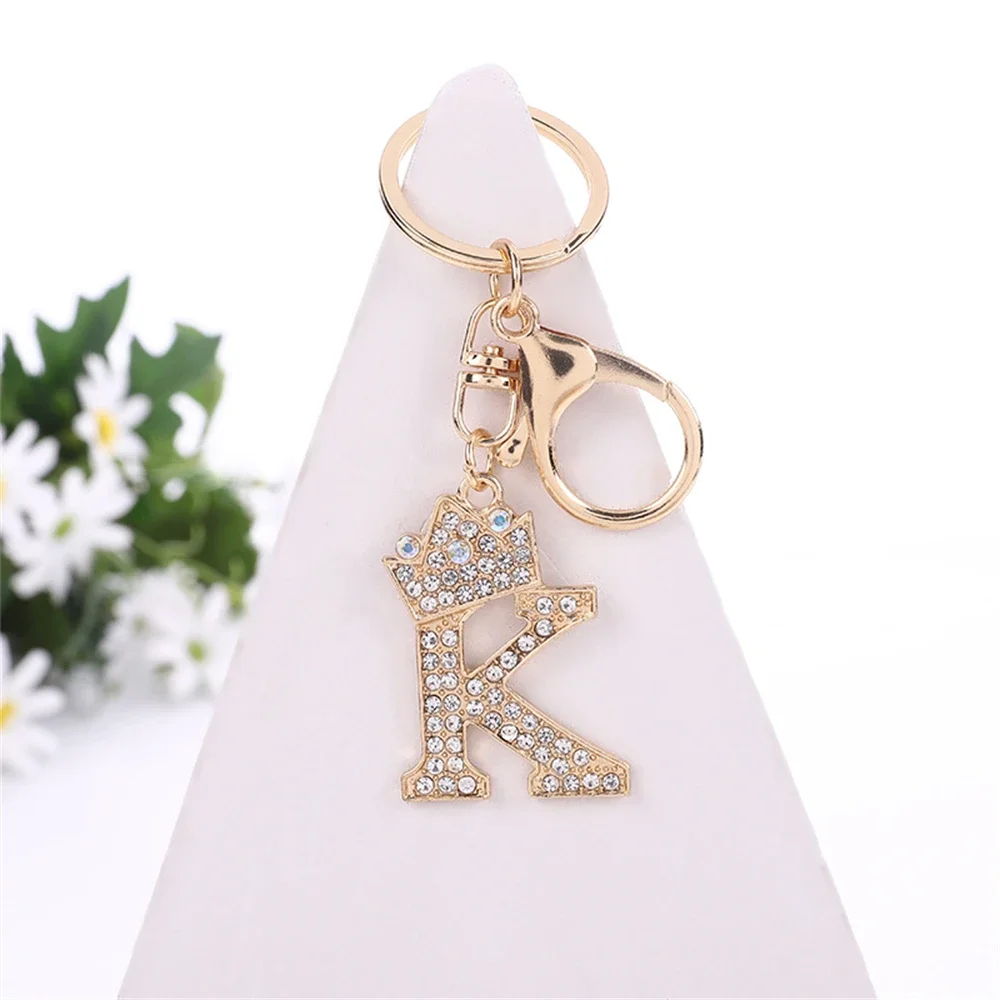 Luxury Crown 26 Letter Metal Keyring Fashion Rhinestone Initial Keychain Bag Pendant Charms DIY Accessories Birthday Gifts