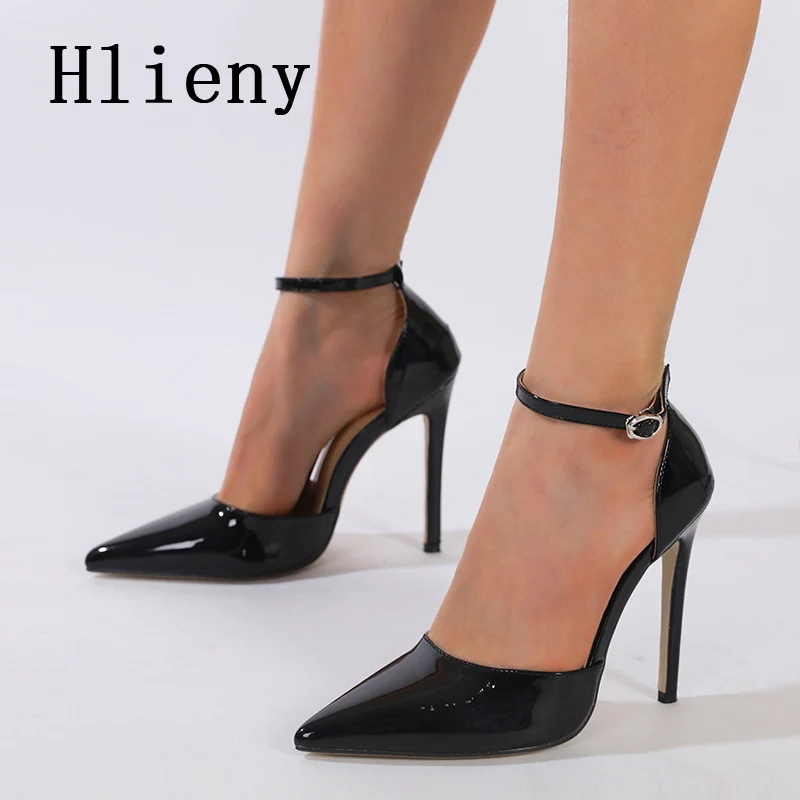 Hlieny Size 35-42 Black Patent Leather Designer Pointed Toe Stiletto Pumps Women Fashion High Heels Party Stripper Prom Shoes