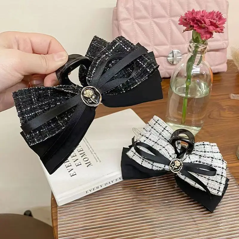 High-end Fabric Bow Hair Claw Clip Temperament Flower Hairpins Elegant Headpiece Headwear Girls Hair Accessories for Women