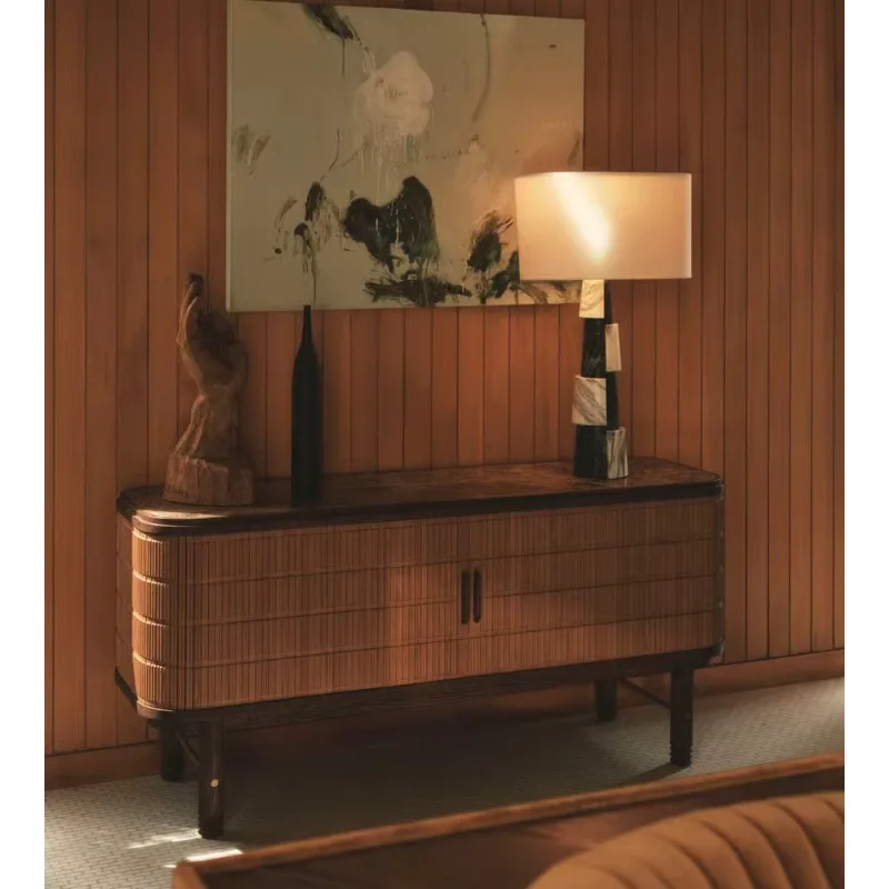 

American antique living room marble top sideboard, kitchen storage buffet cabinet, sliding door with groove