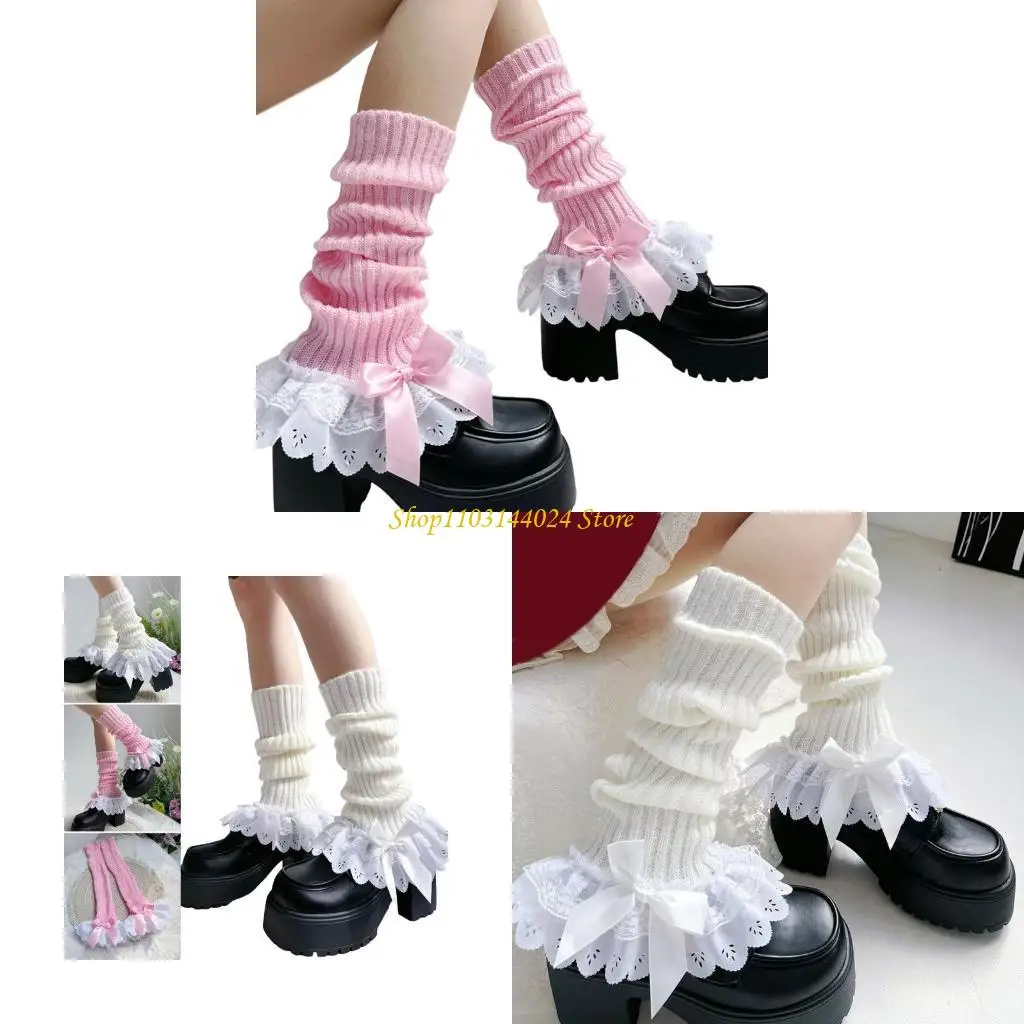 

N5KE Women Frilly Leg Warmers Lolitas Boot Socks Jk Student Socks Winter Leg Socks