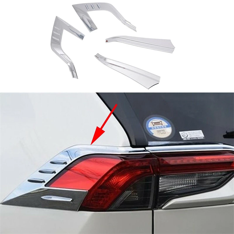 4pcs For Toyota RAV4 2019 2020 2021 2022 Chrome Rear Tail Light Lamp Frame Cover Accessories
