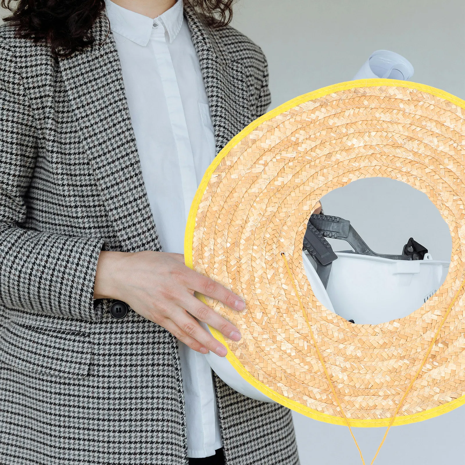 

2 шт. Солнцезащитный козырек для строительной каски с полным краем, легкий, соломенный, ветрозащитный, для рабочих, для использования на улице, защитный головной убор