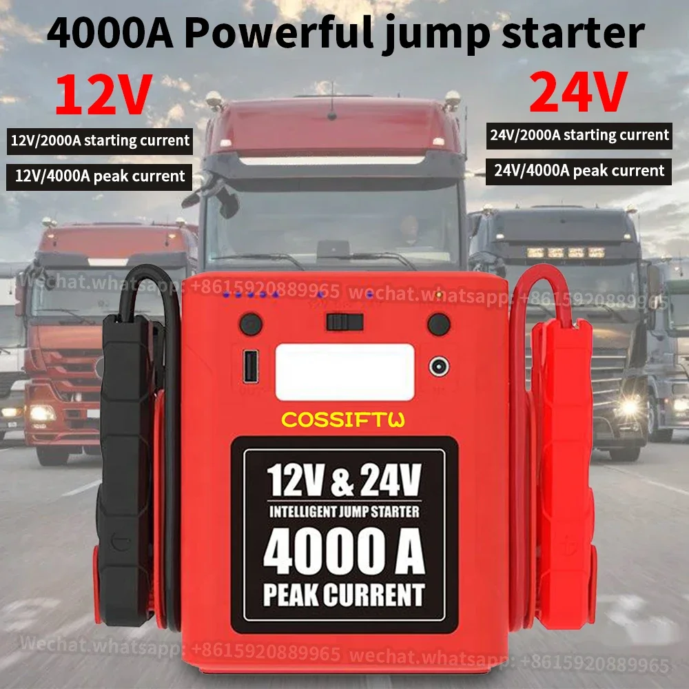 Car Starter 4000A 56000mAh Cars And Trucks 12v 24v Emergency Portable battery power booster jump starter industrial vehicles