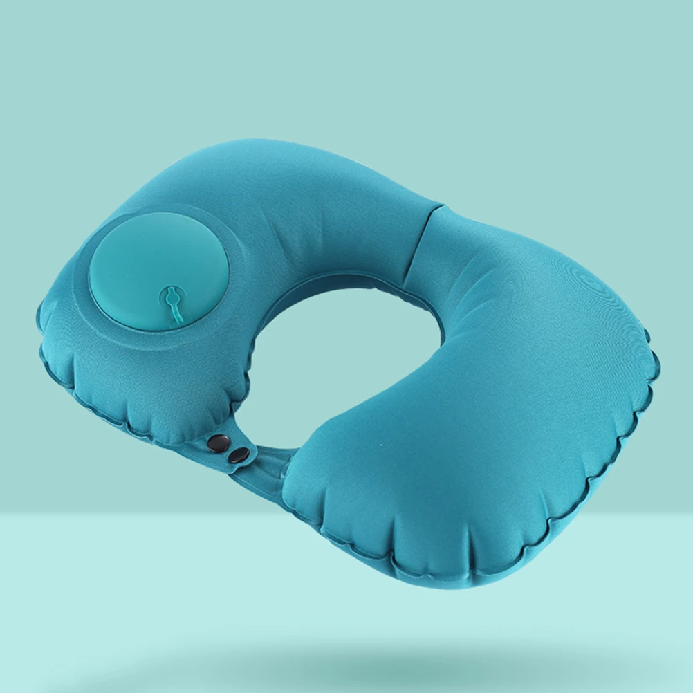 

U Shape Neck Pillow Automatic Inflator Travel Pillow Neck Support Cushion For Airplane Car Office Sleep Comfort Blue