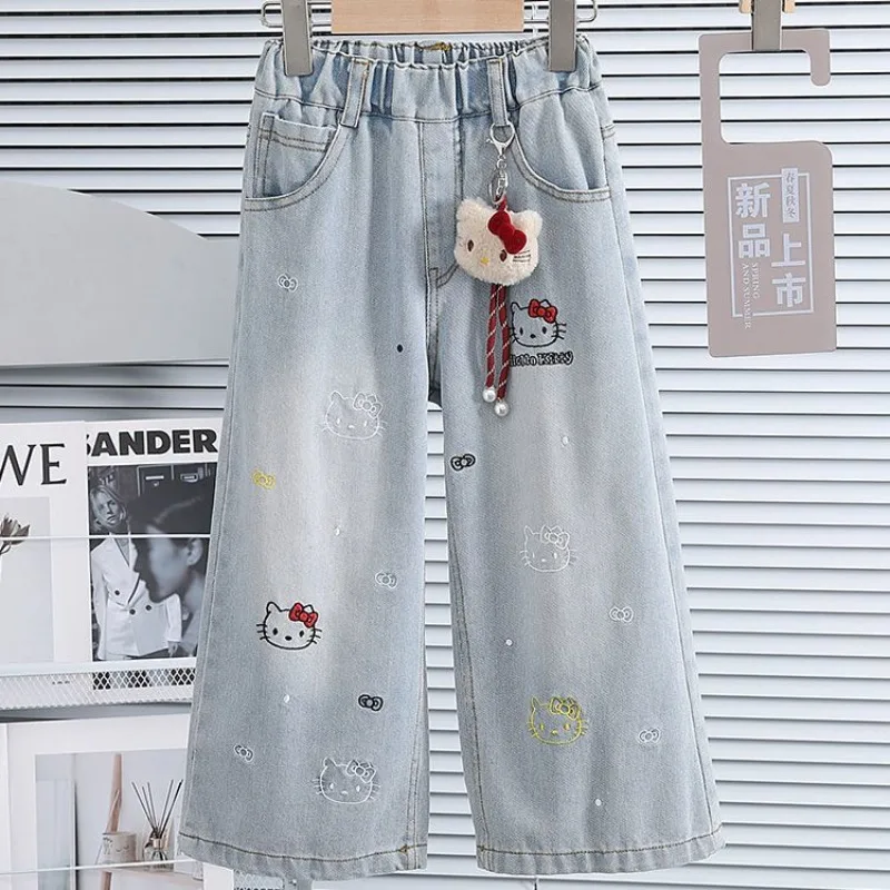 

Girly Heart Kawaii Sanrio Ins Fashion Jeans Summer 2025 New Cute Kuromi Children Straight Pants Casual Clothes Gifts for Kids