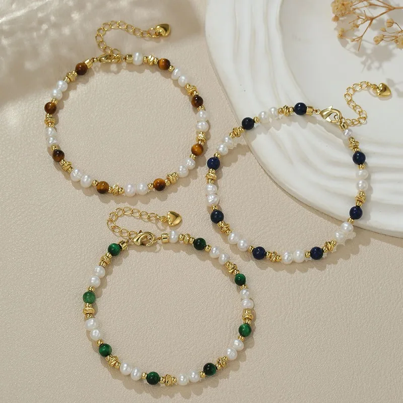 

Minar Delicate Irregular Genuine Freshwater Pearl Natural Stone Tiger Eyes Beads Strand Bracelets for Women Casual Accessories