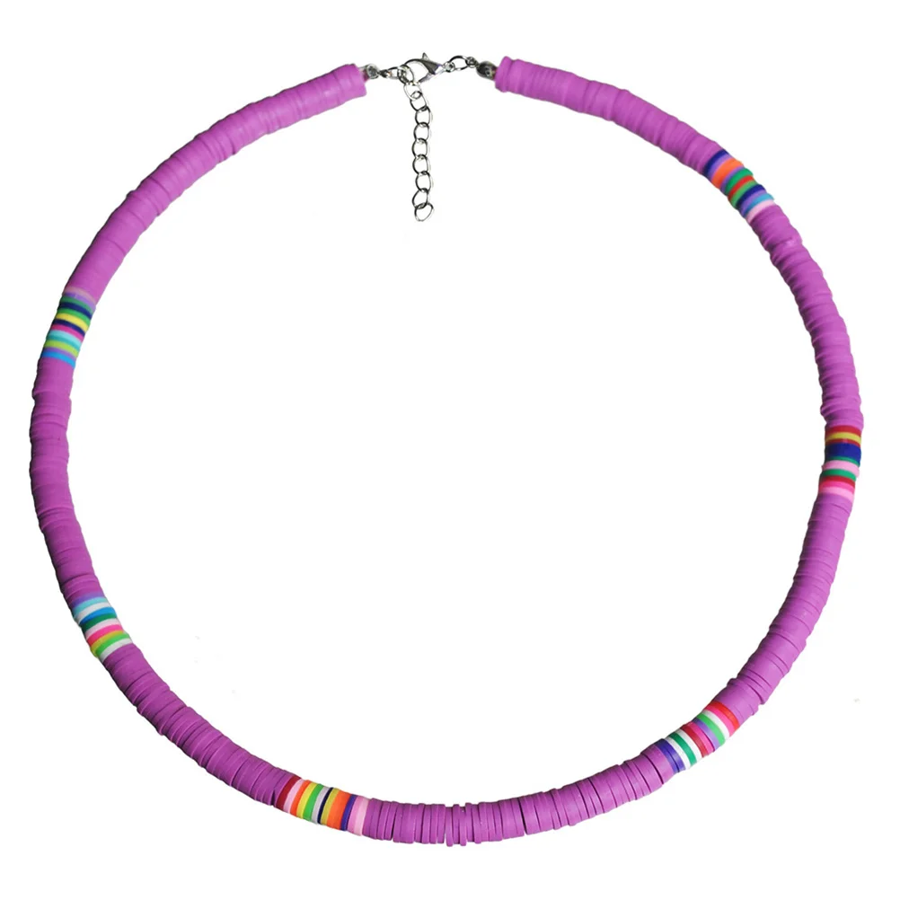 Soft Clay Disc Necklace For Women Lightweight Colorful Choker Beach Jewelry, Boho Kette Bunt Damen, Clay