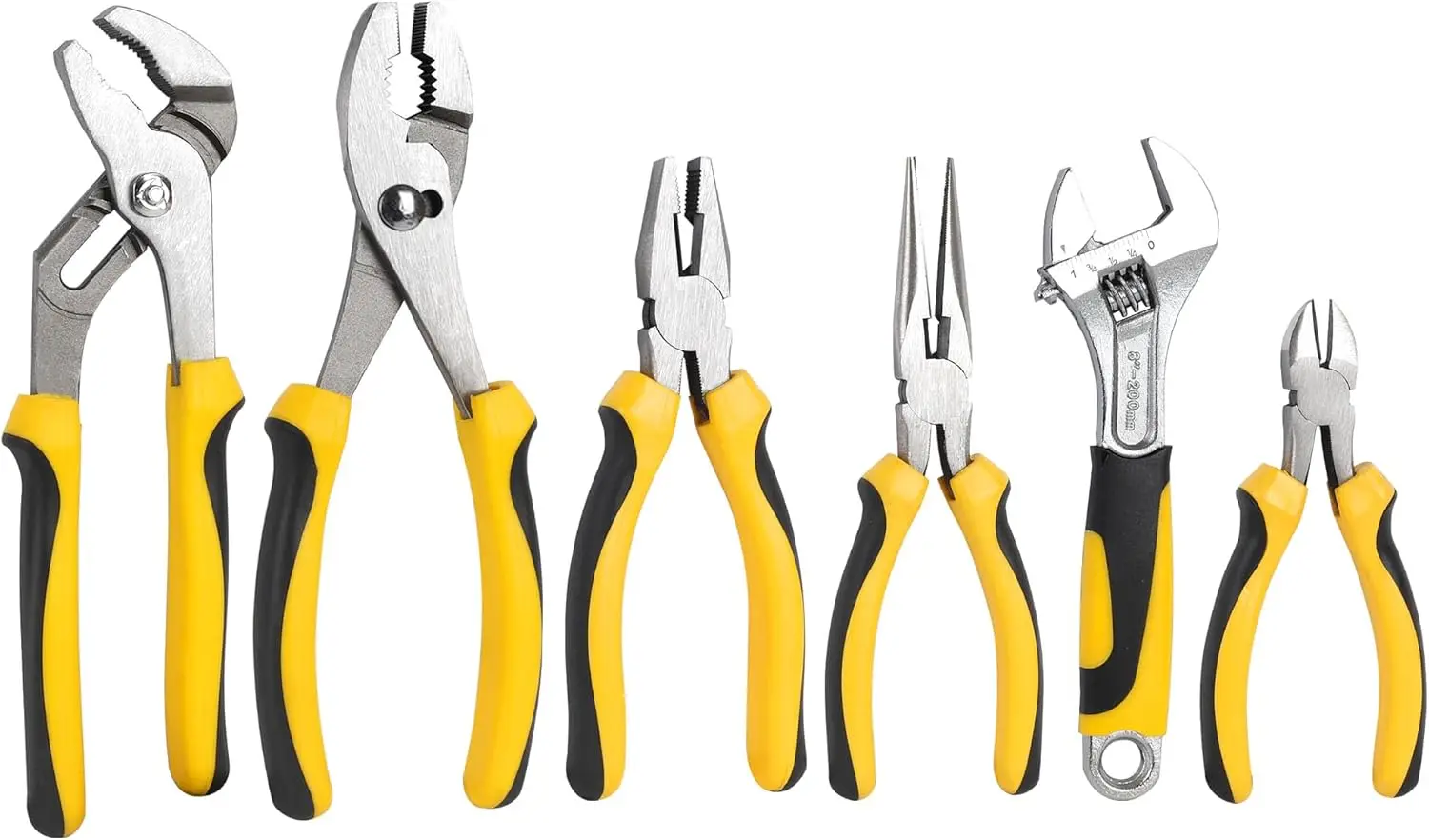 

6-Piece Pliers & Wrench Set: Adjustable, Groove, Slip Joint, Linesman, Long Nose, Diagonal Pliers for Home Repair