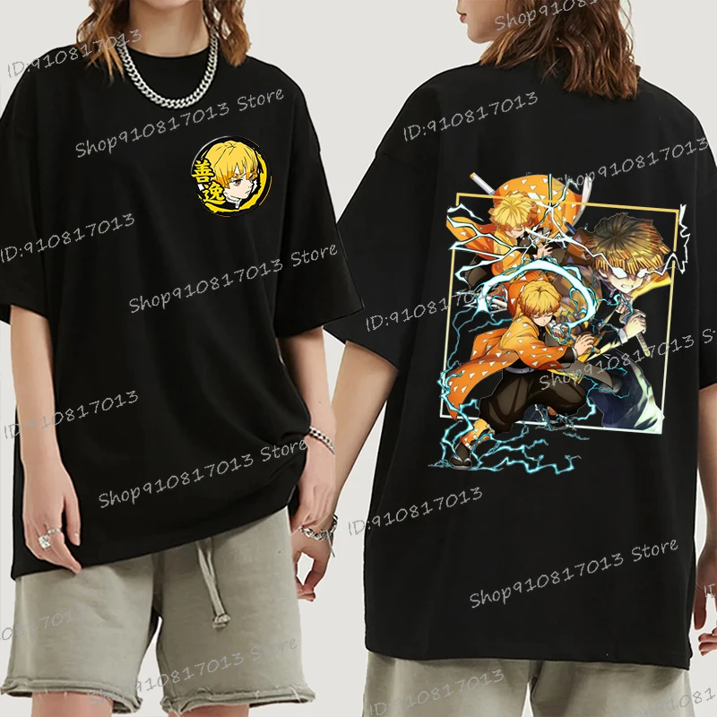 New Agatsuma Zenitsu Graphic Print T Shirt Women Men Fashion Anime Demon Slayer Cotton Streetwear Funny Anime Demon Slayer Shirt