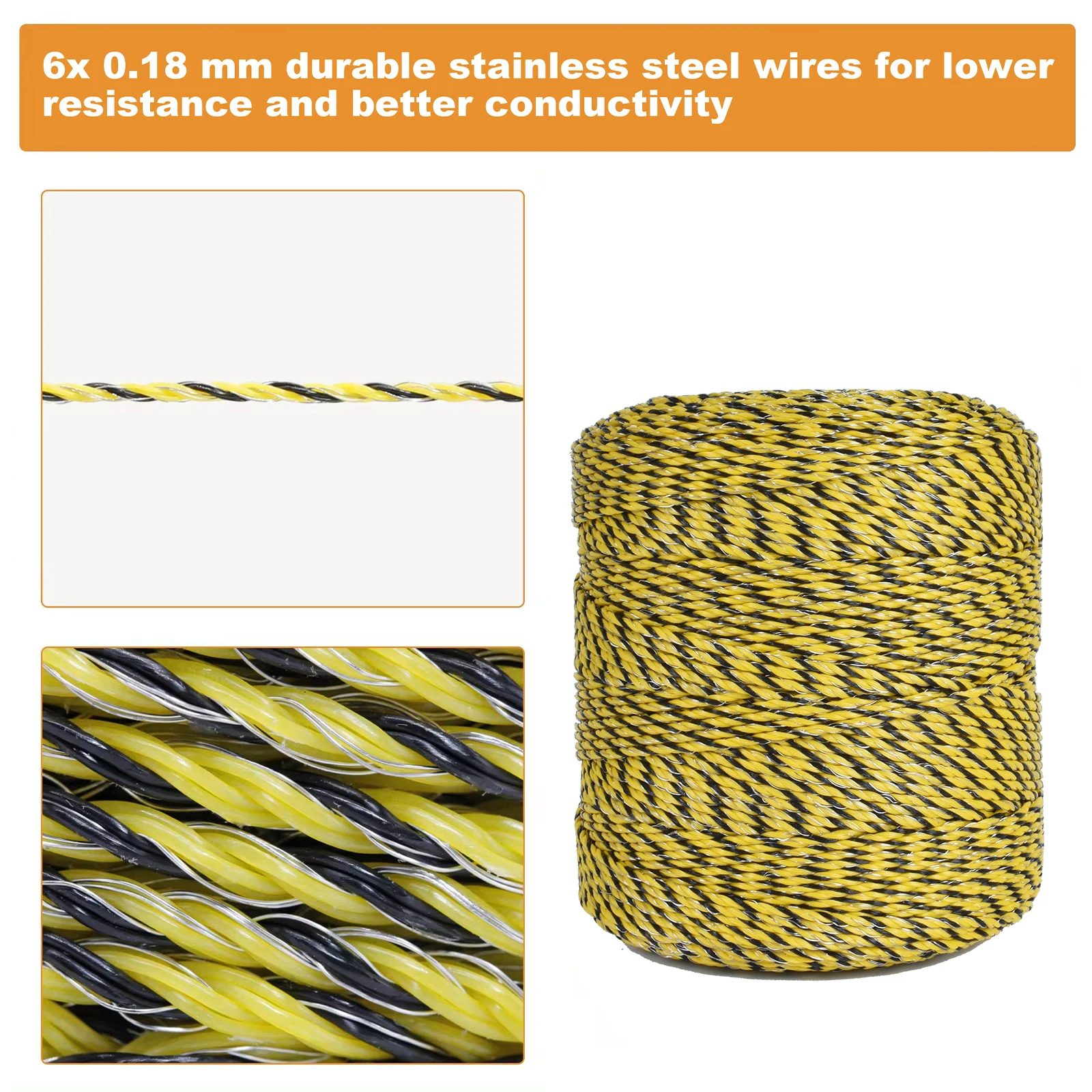 400m Fence Polywire Portable Dogs Animal Electric Fence Rope Polywire Fencing Rope Reliable Conductivity Rust Resistance