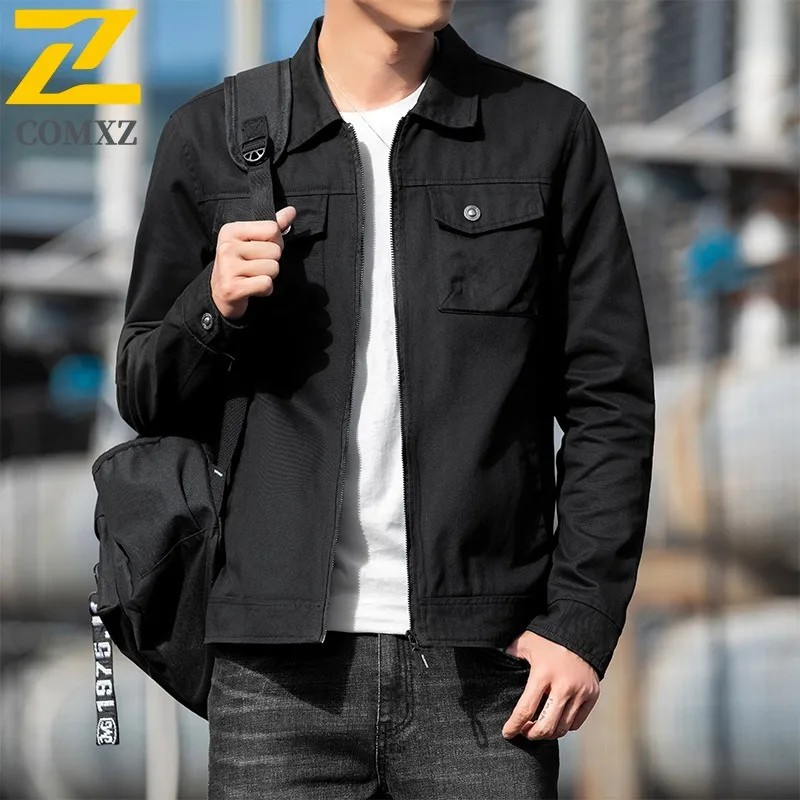 

COMXZ Business Jacket Middle Aged Dad Leisure Hiking Travel Windproof Coat Men Hooded Loose Lightweight Spring Autumn Outerwear