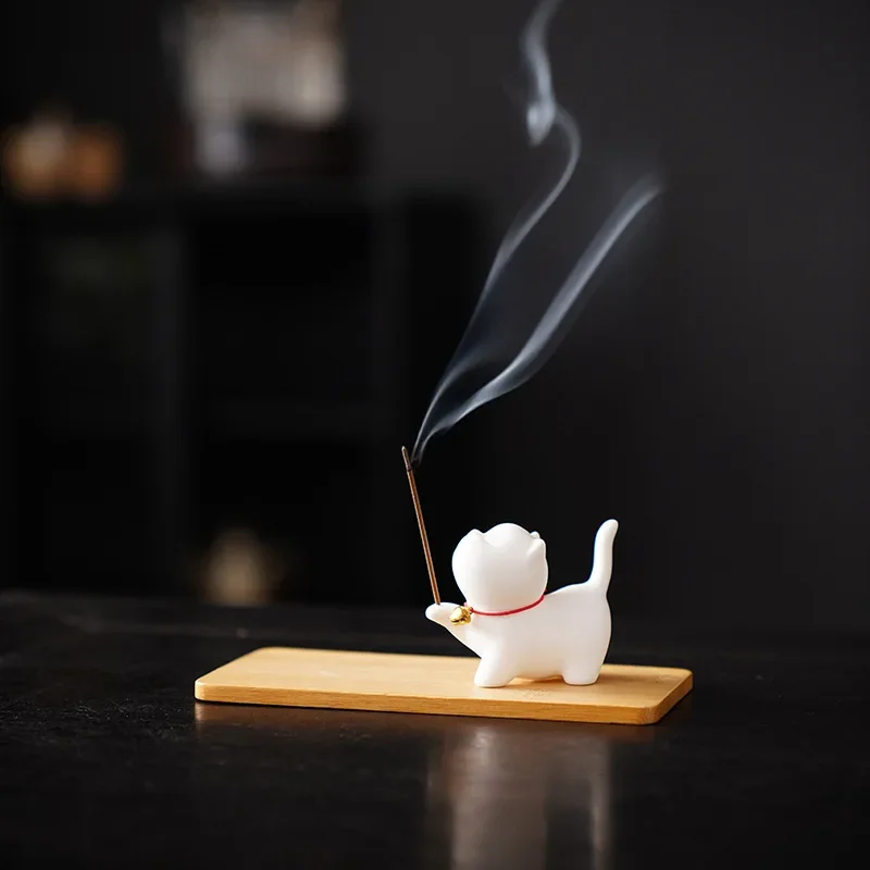 Cute Cat Buddhism Line Incense Plate Incense Burner Stick Holder Sandalwood Coil Base Temples Yoga Studios Home Decoration