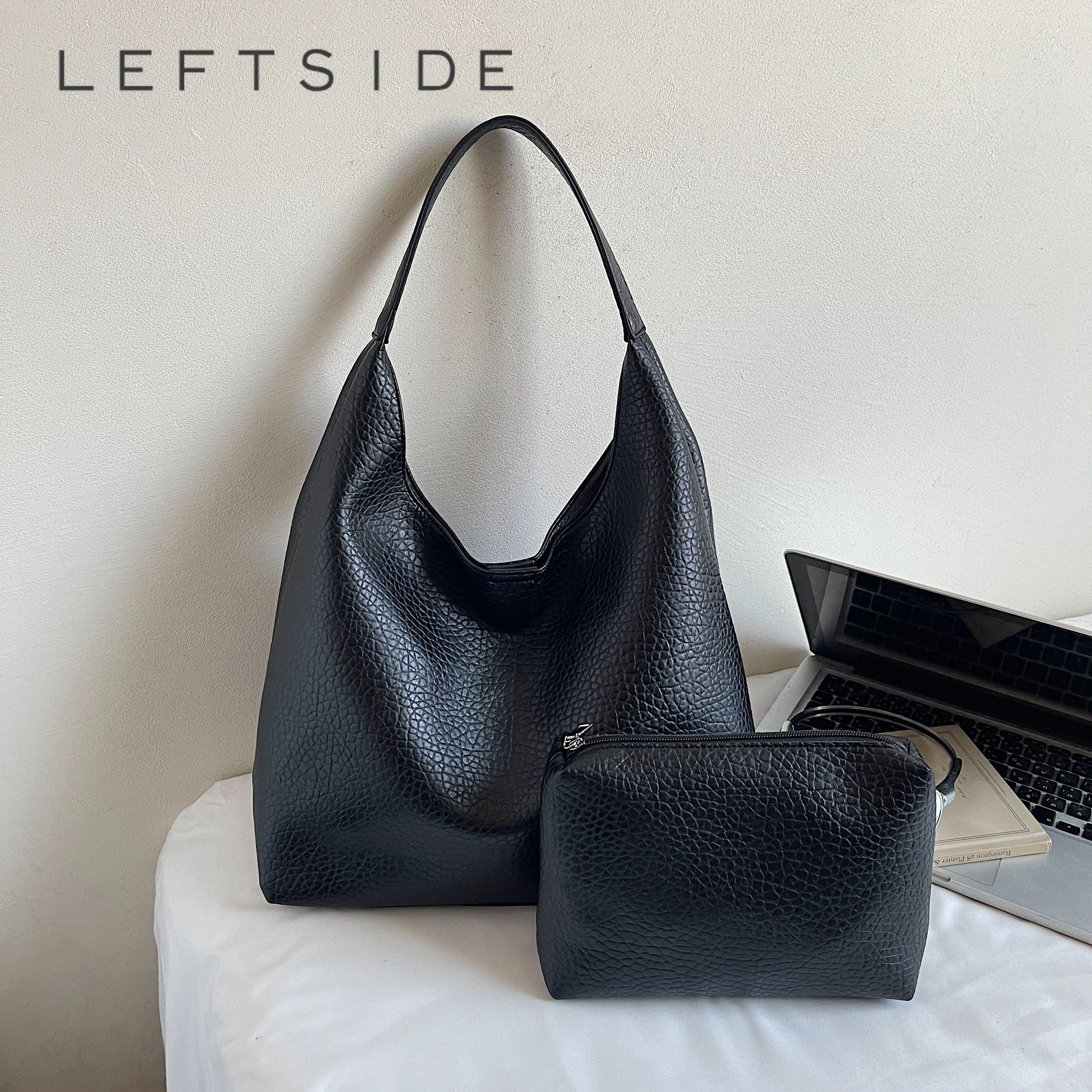 

LEFTSIDE High-capacity Retro PU Leather Shoulder Bags for Women Hobo Bucket Bag 2025 Winter Luxury Designer Purses and Handbags