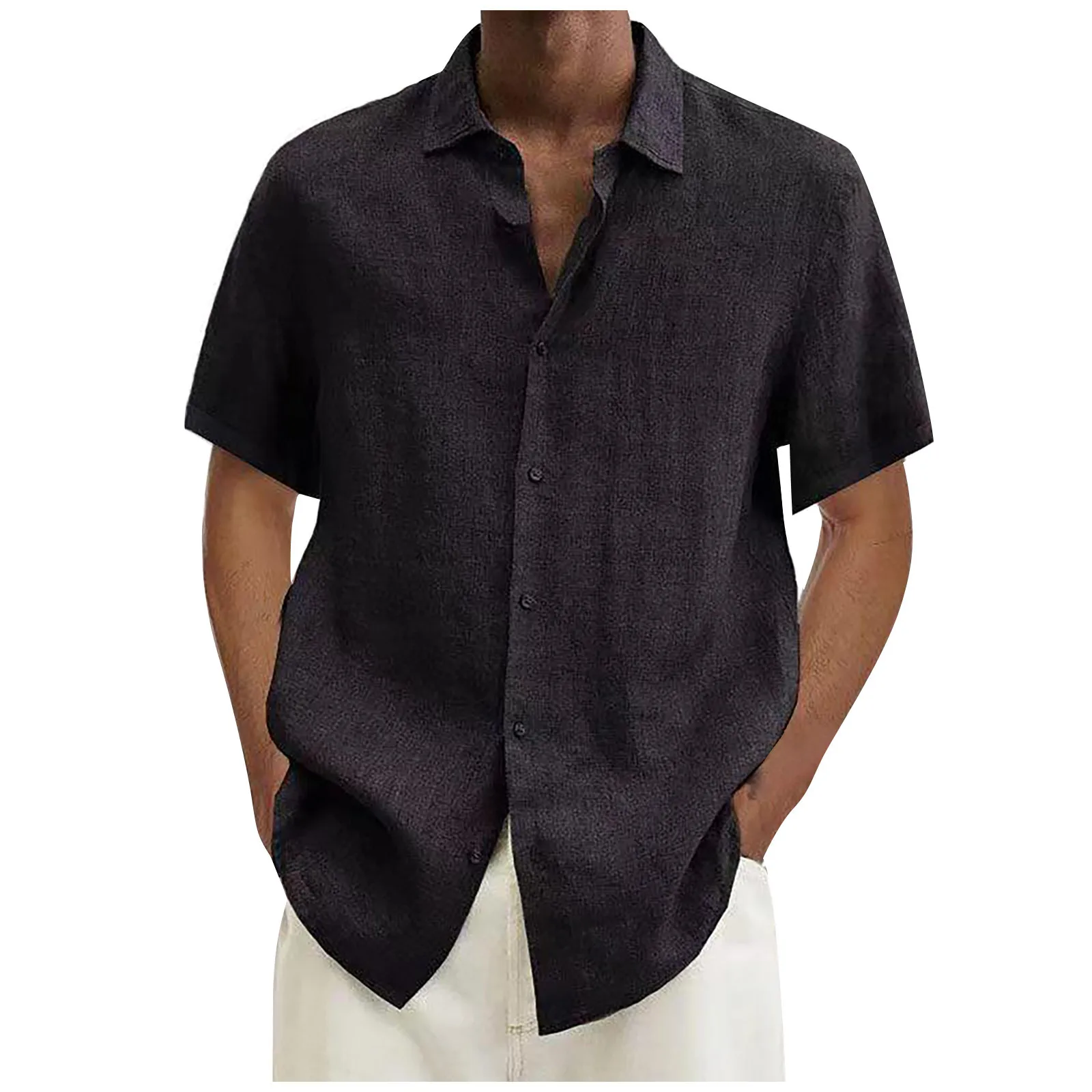 Designer Summer Fashionable Men\'s Smart Casual Cotton Linen Solid Color Short Sleeve Turn-down Collar Loose Shirts For Office