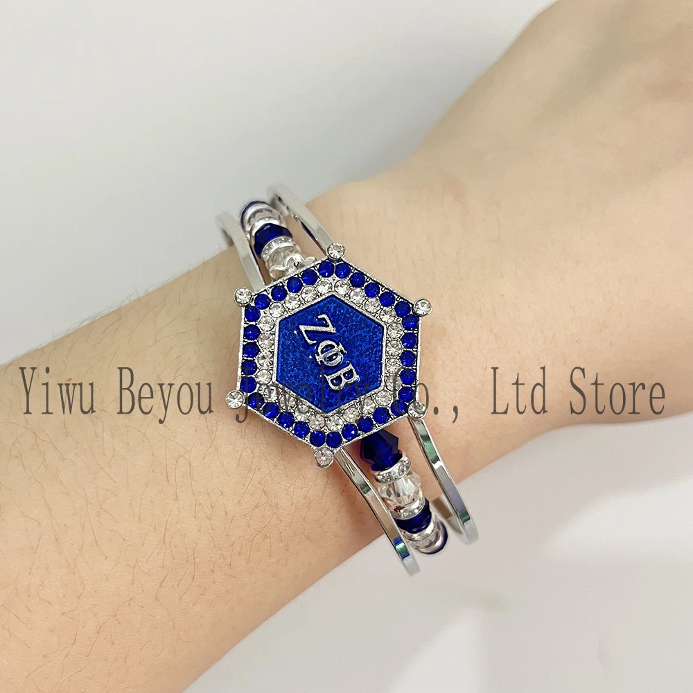 5pcs 10MM White Pearl Zeta Phi Beta Women\'s Association Stainless Steel Dove Badge Letter Pendant Bracelet