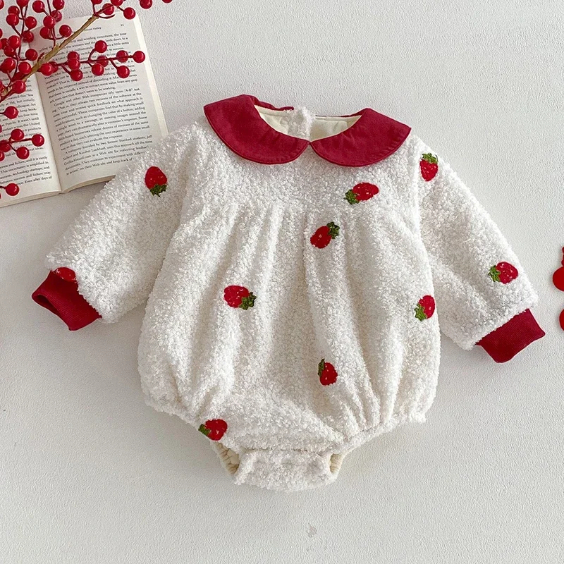 2025 New Winter 0-24M Korean Style Climbing Suit Newborn Baby Girl Thicken Warm Romper Baby Girl Thicken Warm Clothing