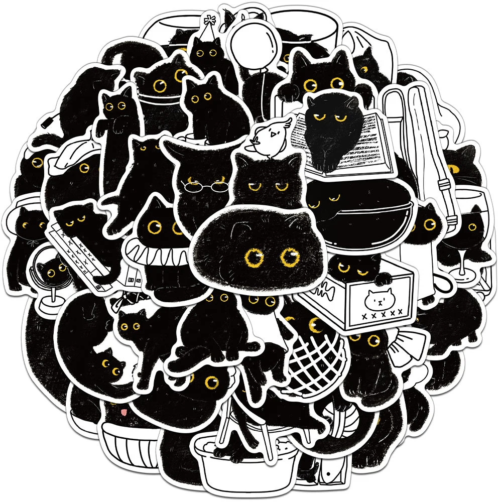 10/30/50pcs Cute Cartoon Black Cat Stickers Waterproof Graffiti Decals for Skateboard Phone Luggage Car Kawaii Kid Sticker Decor