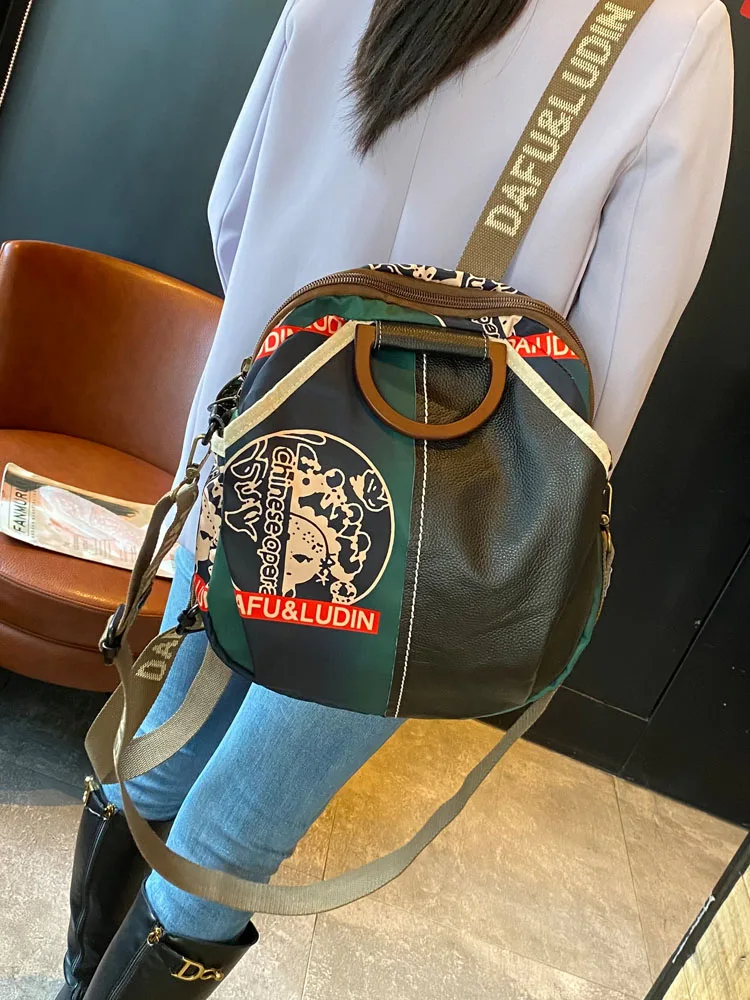 

New Oxford with Genuine Leather Backpack for Women Casual Large Capacity Ladies Backpack Travel School Bagpack