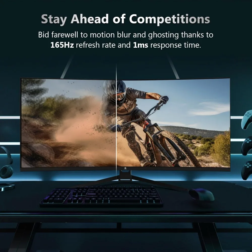 Ultrawide 2K Curved Gaming Monitor with 165Hz Refresh Rate, 21:9 Aspect Ratio, 1ms MPRT, 3440x1440 Resolution