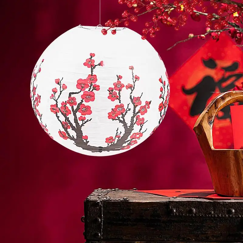 Round Paper Lanterns Paper Lantern Ornament Plum Blossom Spring Festival Seasonal Decor Paper Lantern Decor for Balcony Front