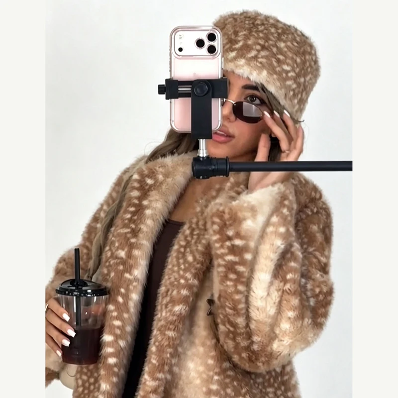 Vintage Y2k Women Deer Spotted Faux Fur Jacket Loose Soft Furry Plush 2026 New Winter Warm Cozy High Street Luxury Short Coat