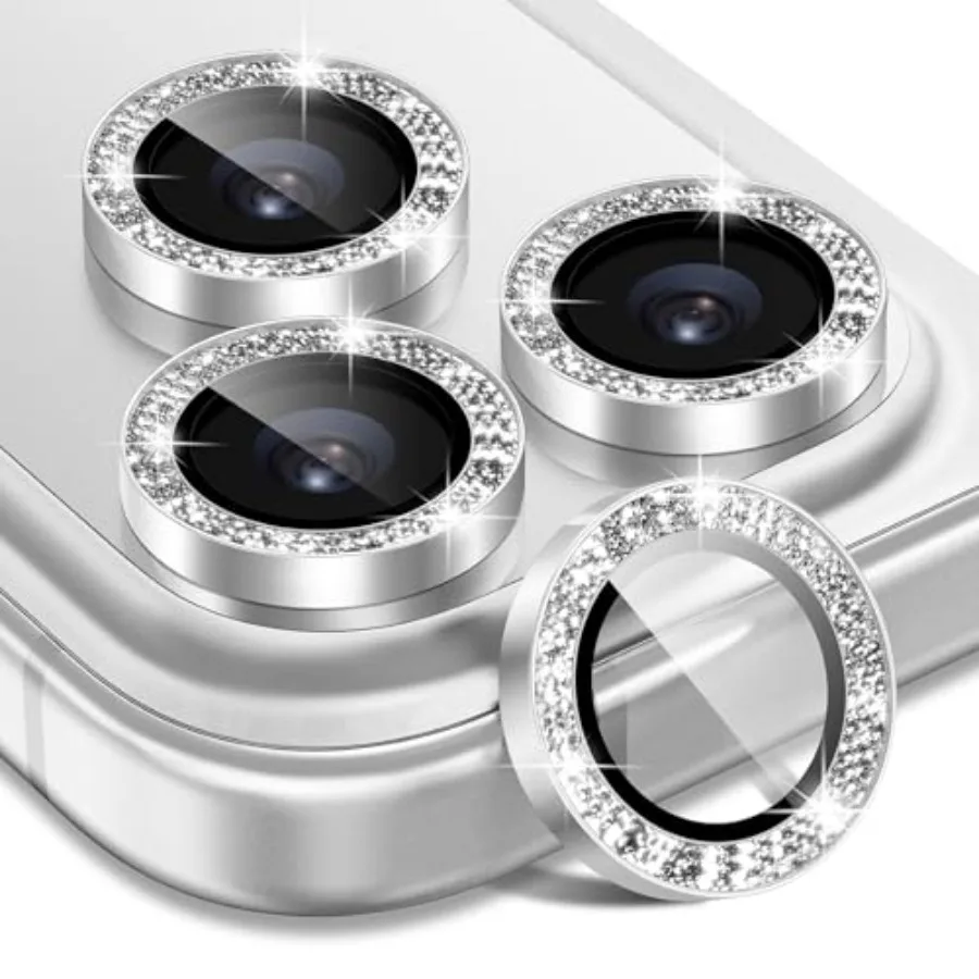 for Pro/Pro Max Camera Lens Protector Glitter Individual Cute Girly Metal Bling Ring Cover for Women, 9H Anti-Scratch Tempered