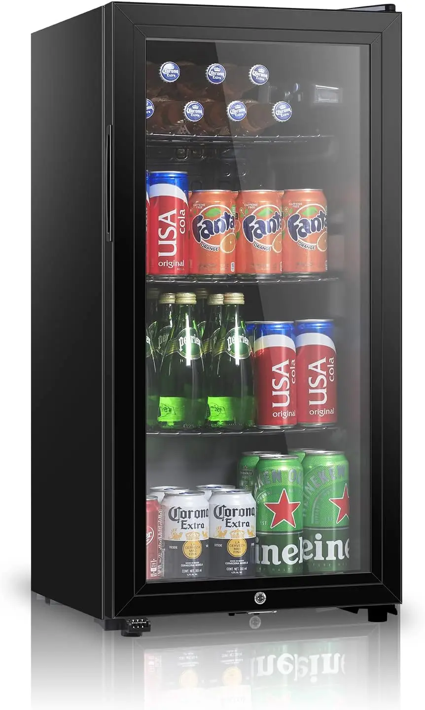 3.2 cu.ft Beverage Refrigerator Cooler, Mini Fridge with Glass Door for Beer Soda or Wine, Perfect for Home,Bar, Office