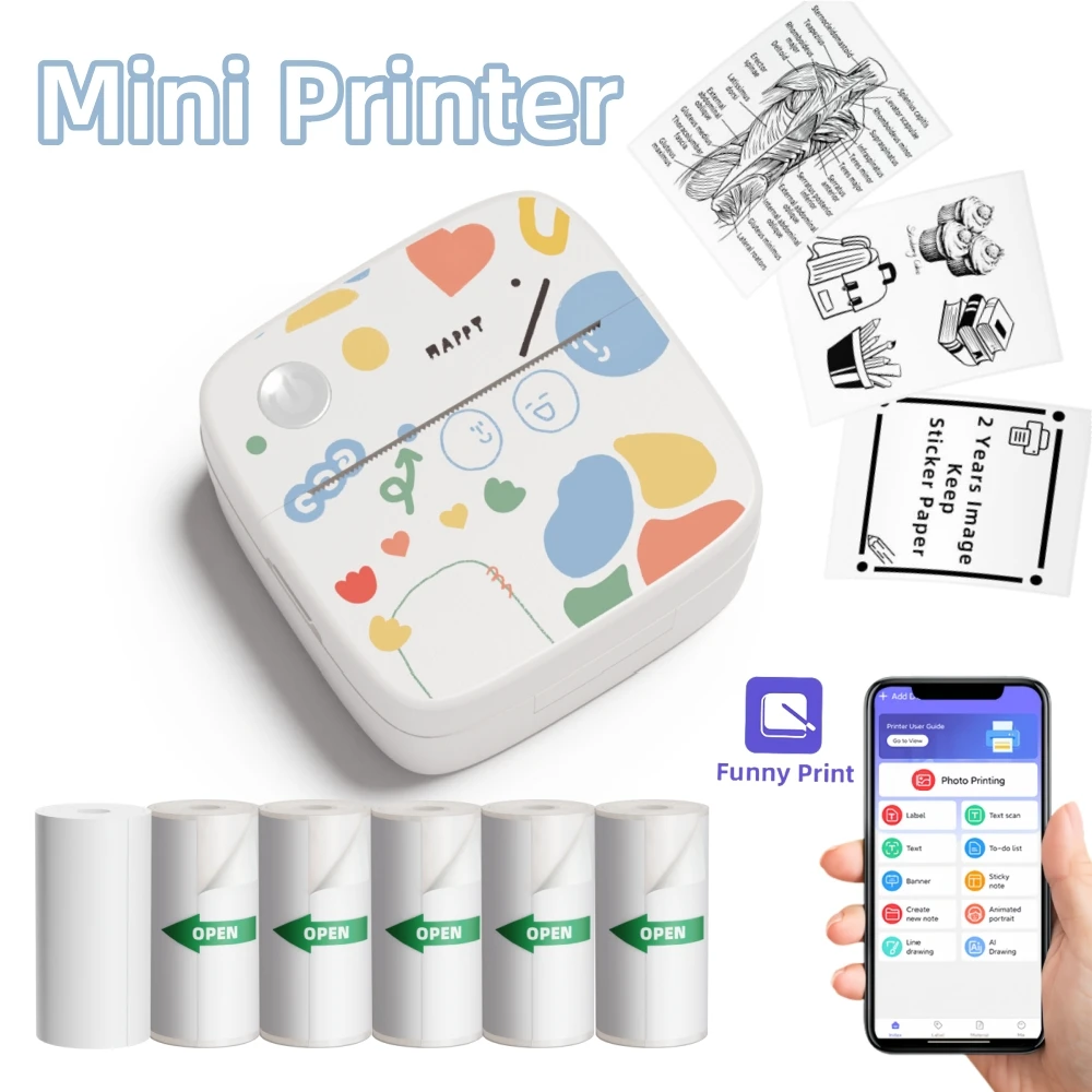 DOLEWA Sticker Printer Mini Portable Printer High Quality Sticker Paper BPA Free Thermal Printing Machjne Label Maker for IOS