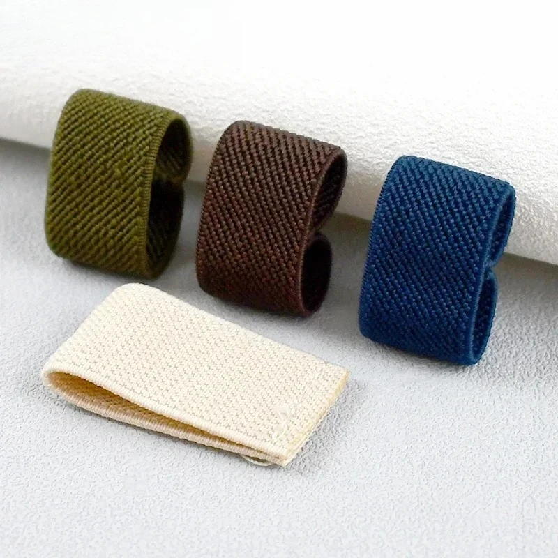 10Pcs Elastic Waistband Bands with Fixed Rings Webbing Buckle Bag Strap Retainers Nylon Tape Keepers for Garment Sewing