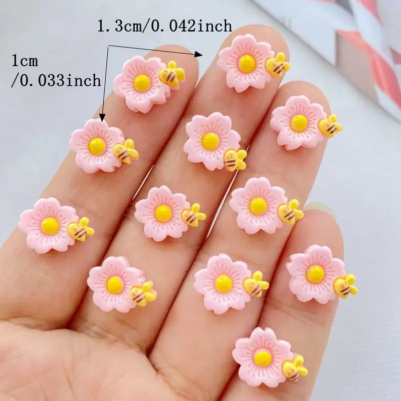 20Pcs Summer Kawaii Resin Mini cartoon flower bee Cabochon Ornament Jewelry Charms Nail Art Decoration Flatback Manicure Parts