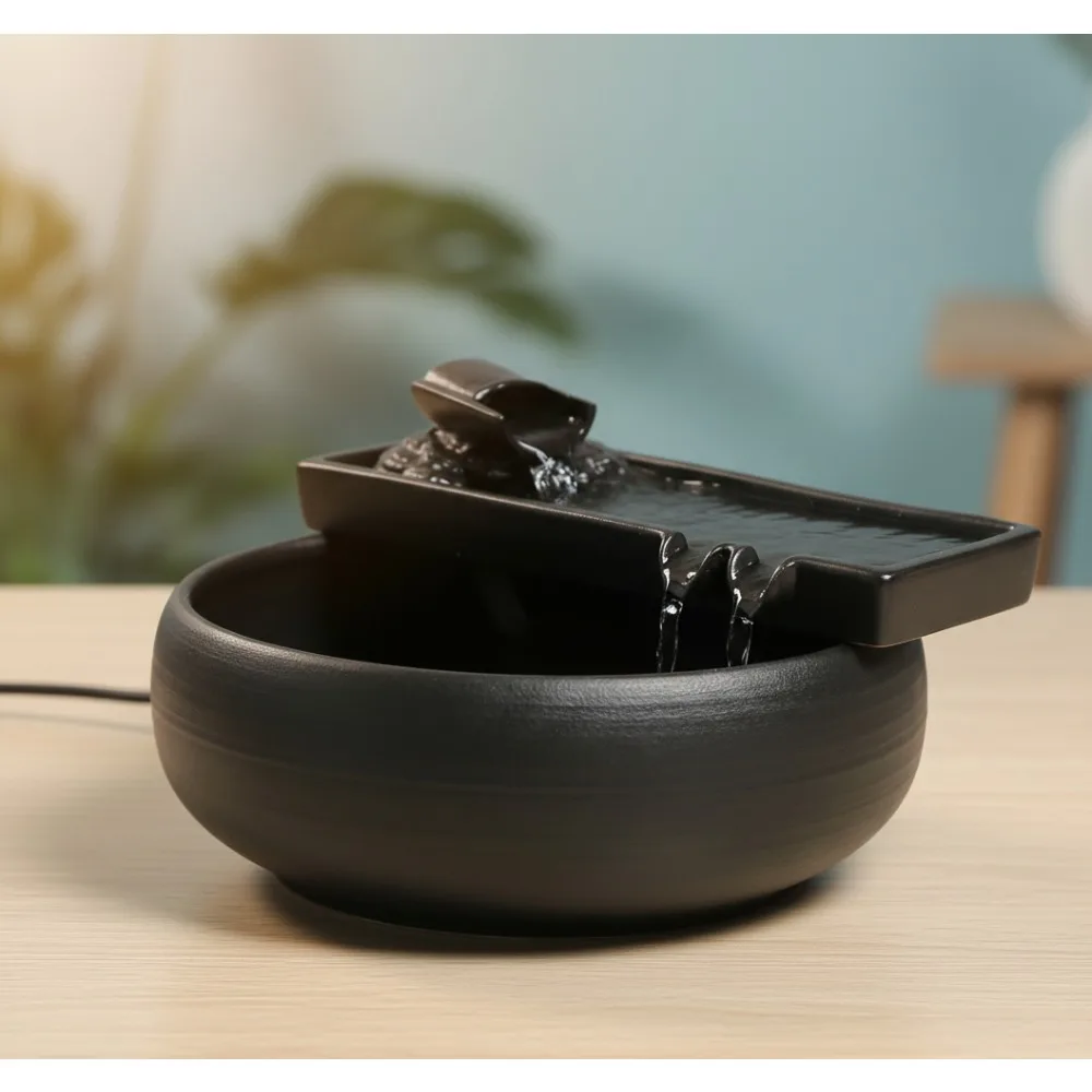 

Ceramic Tabletop Fountain Indoor Outdoor Home Office Patio Decor Waterfall Pump