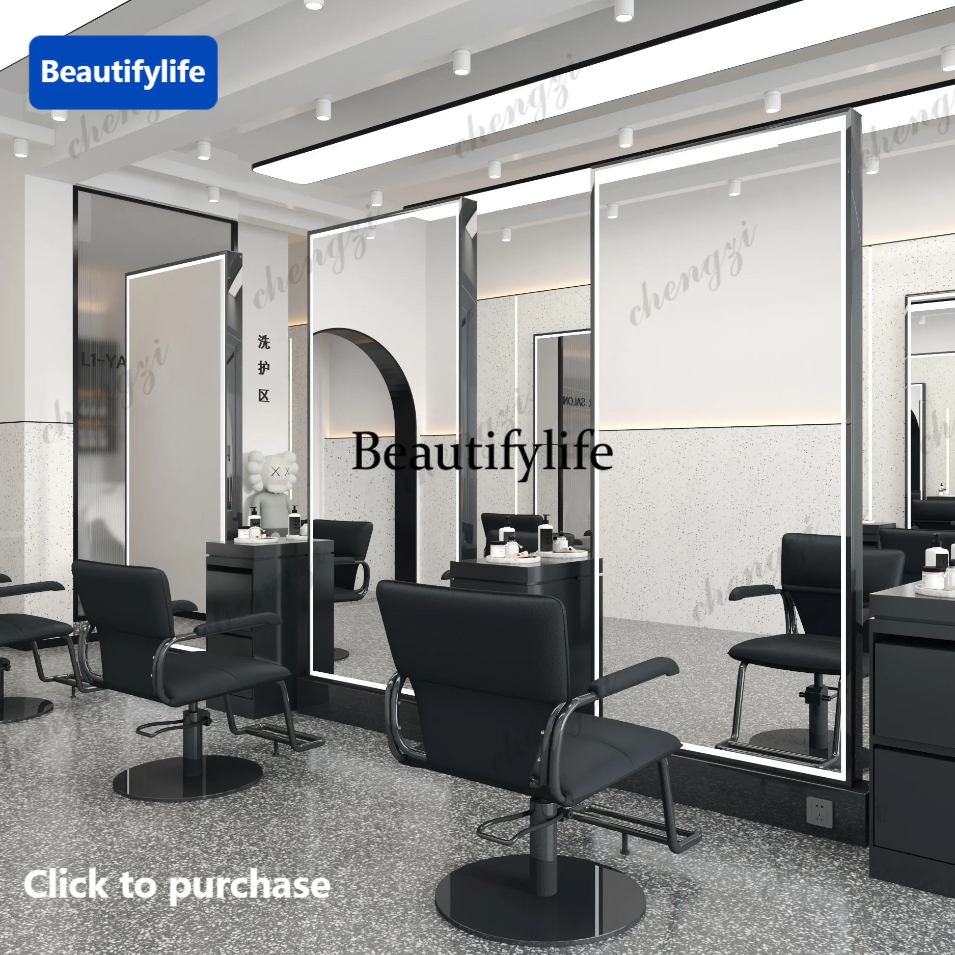 Barber shop, floor-to-ceiling vertical double-sided mirror table, hair salon single-sided full-body mirror