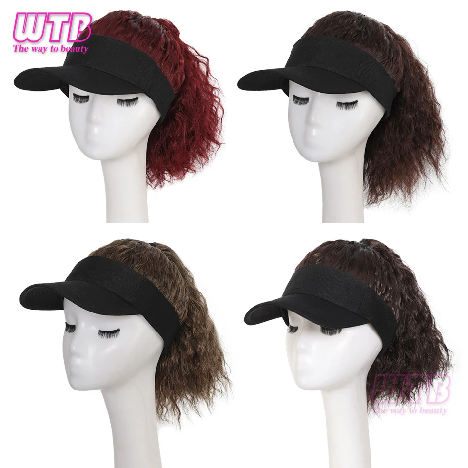 WTB-peluca con cola de caballo para mujer, gorro de béisbol con pelo rizado y esponjoso