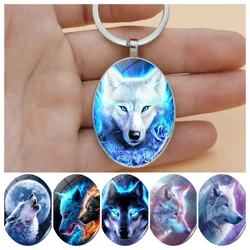 Fashion Wolf Keychain Emblem Pendant Oval Time Gem Souvenir Men's and Women's Jewelry Gifts to Friends