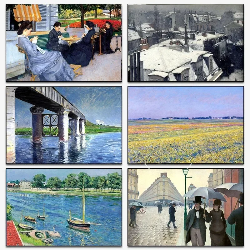 Classic Art Works Collection Gustave Caillebotte Posters Canvas Paintings Paris Streets Rainy Day Posters Modern Home Decoration