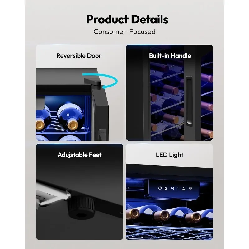 25 bottle Wine Cooler Refrigerator, Freestanding Compressor Wine Fridge with Adjustable Temperature and Digital Control