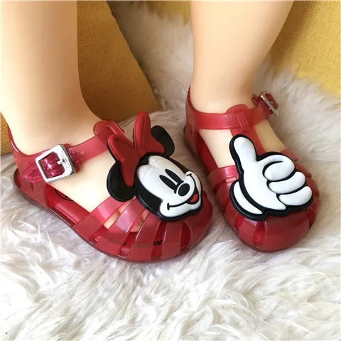 Disney Mickey Mouse Minnie Baby Girls Sandals Shoes Hollowed Out Velcro Sandals Head Summer Girl Shoes Kids Eva Sandal