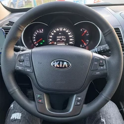 For Kia Sorento 2009-2014 Hand Stitched Car Steering Wheel Cover black ultrathin wear resistant Genuine Leather Car Accessories
