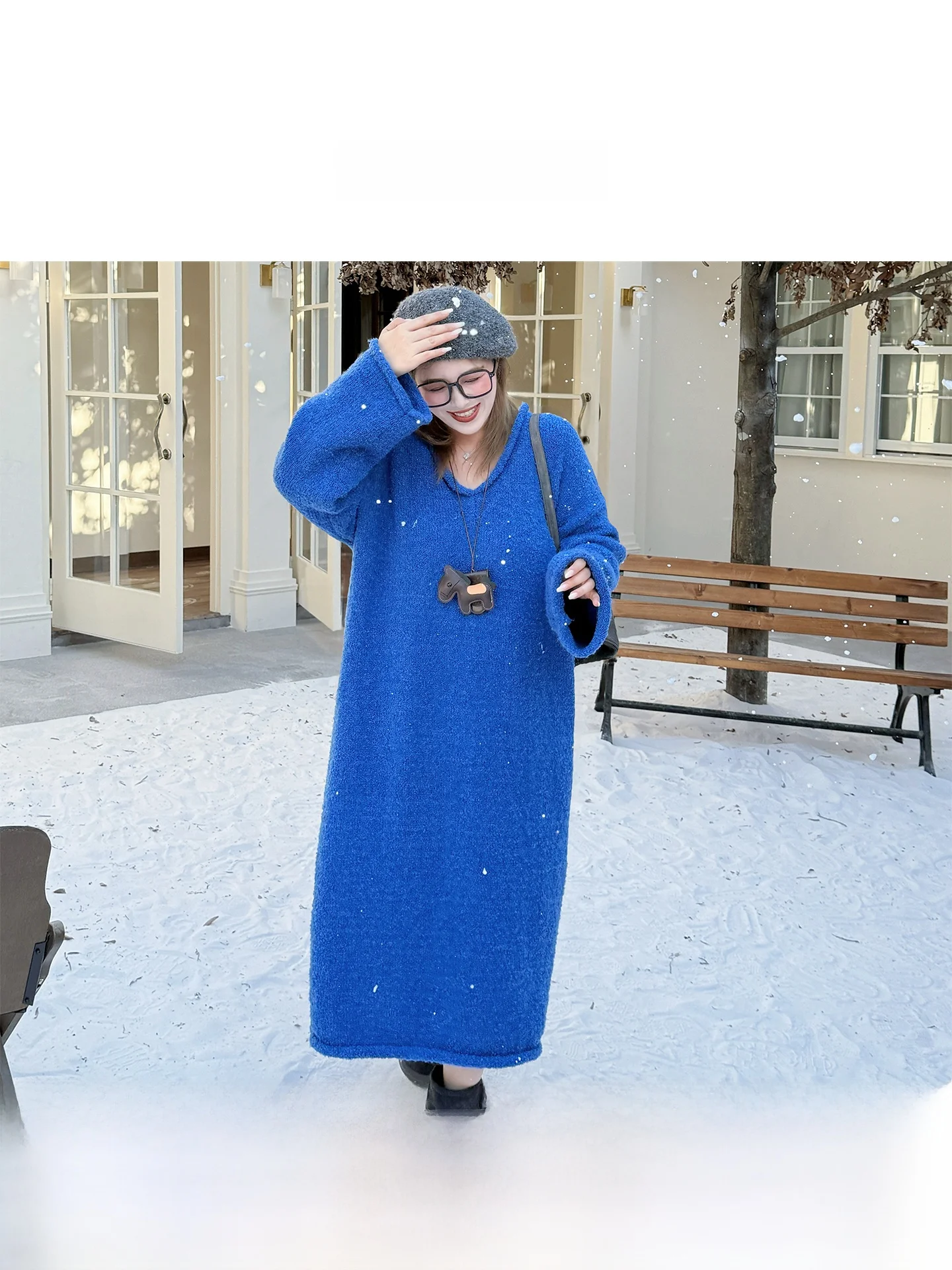 

Трикотажные свободные зимние платья больших размеров, корейская синяя юбка трапециевидной формы Dr Commute Faion с высокой талией, длинная свековая юбка Dr