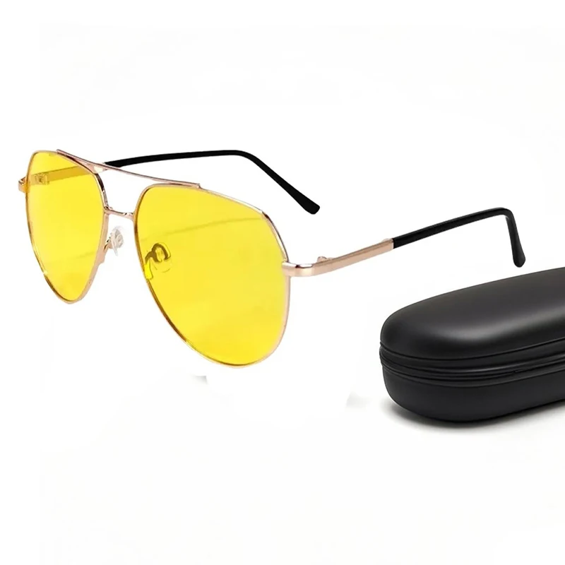 الطيران الرجال النساء الاستقطاب النظارات الشمسية موضة خمر الرجعية للرؤية الليلية سيارة القيادة الصيد نظارات شمسية صفراء نظارات 2025
